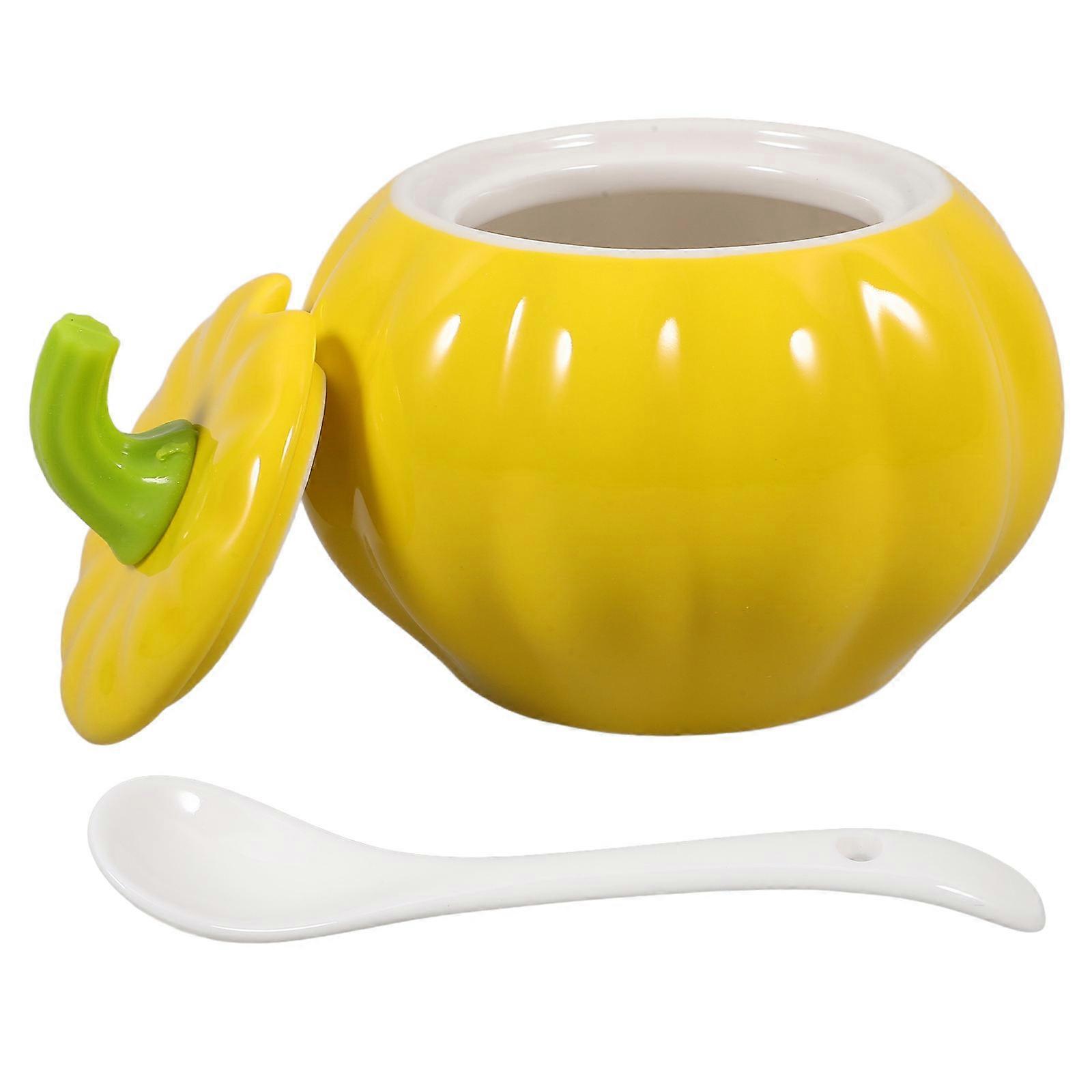 Pumpkin Shaped Condiment Jar for Storage Use 1Set Ceramic Kitchen Spice Jar