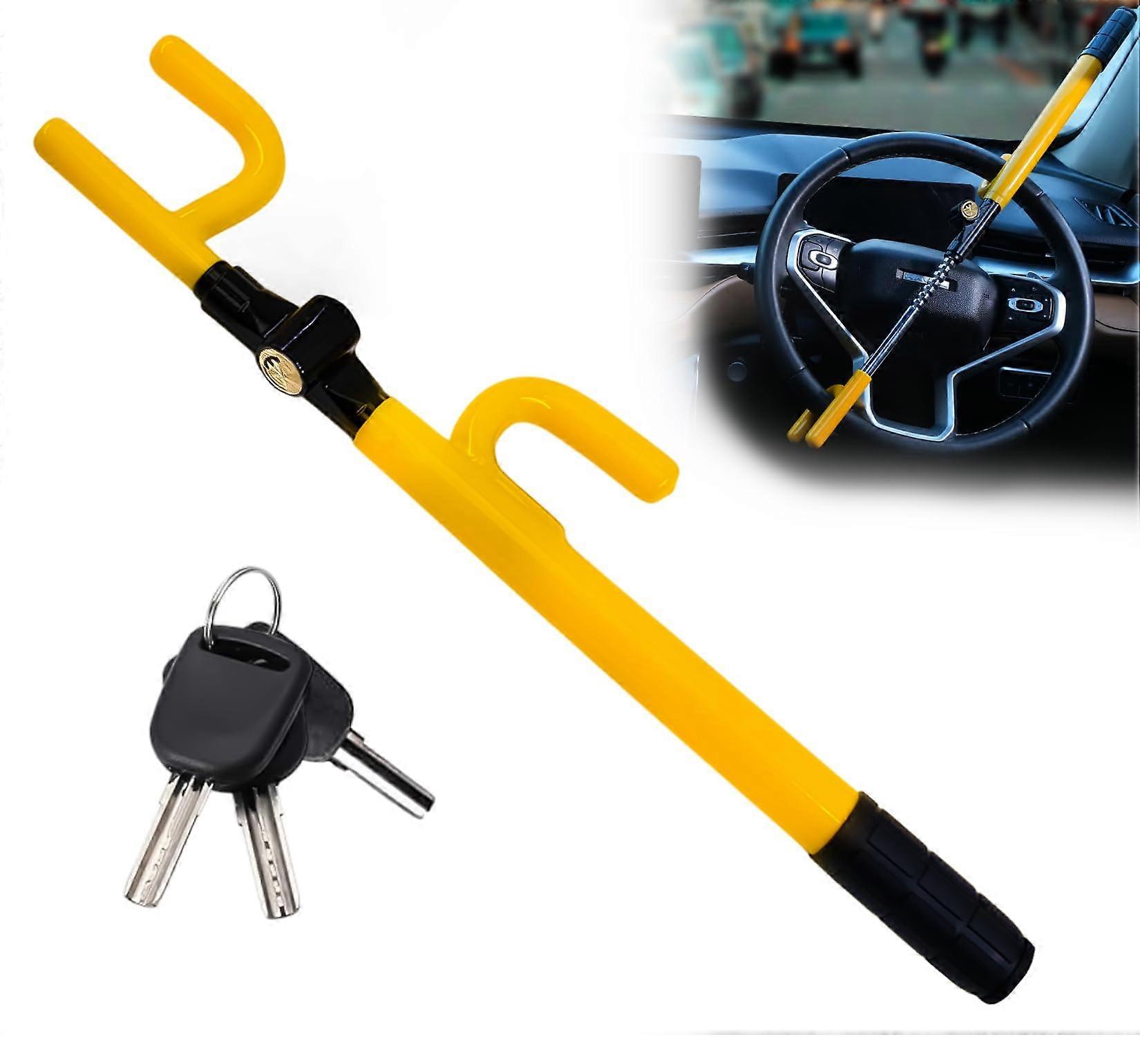 Universal Fit Steering Wheel Lock with Dual Locking Hooks and AntiPick Cylinder for Cars and Trucks
