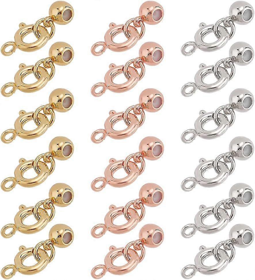 3 Colors Spring Clasp 18pcs Round Ring Clasps with Stopper Beads Golden Close Clasp Jewelry Clasp Silver Neckalce Buckles Trigger Lobster Clasp for Je