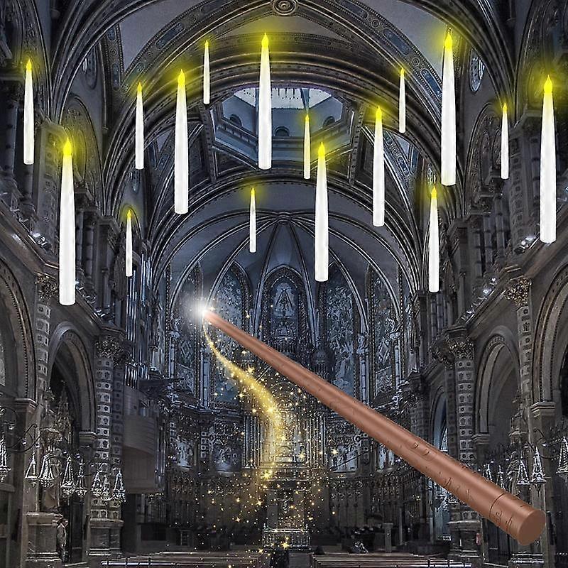 Flameless Candles with Magic Wand Remote for Christmas Decor, 6.6" Floating Candles Battery Operated Hanging Window Candles, Flickering Elec