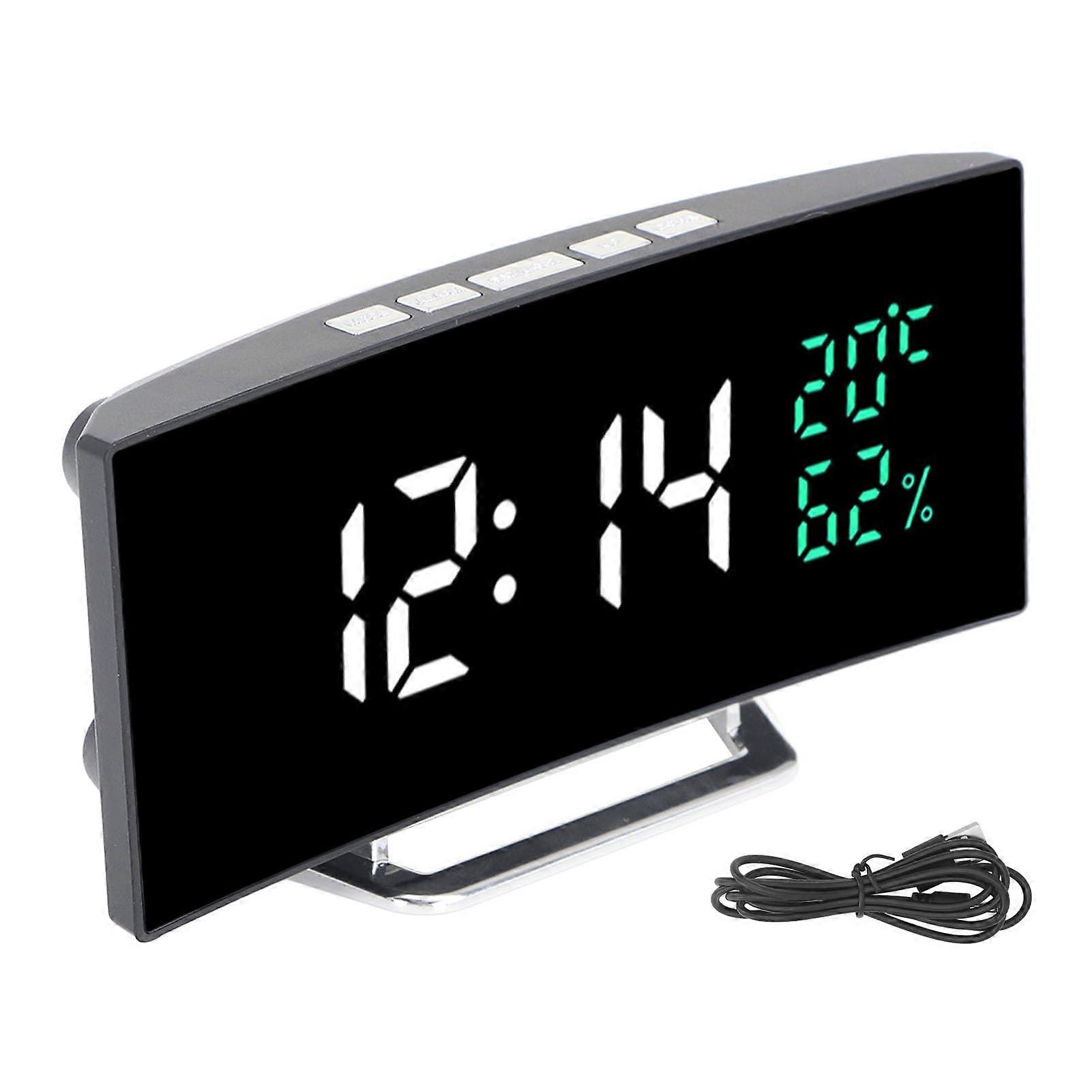 LED Mirror Alarm Clock with Curved Display, Temperature and Humidity Monitor, USB Powered