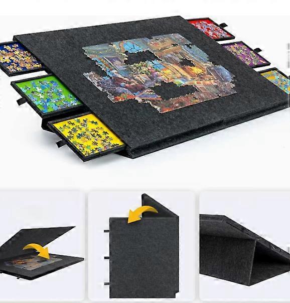 2000 Piece Puzzle Board with Foldable Design, Tilting Surface, 6 Colored Drawers, and Protective Cover