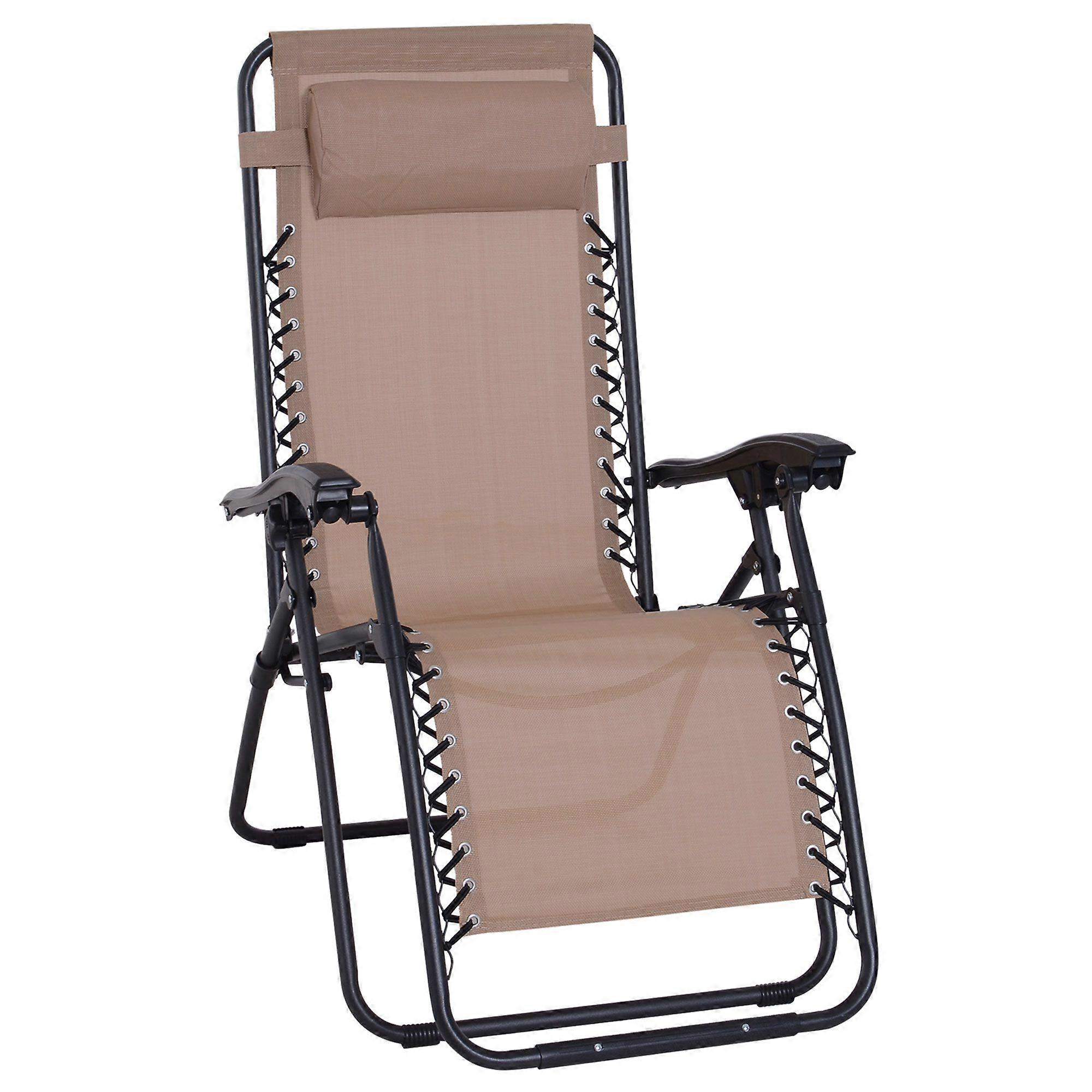 Zero Gravity Chair Metal Frame Folding Reclining with Head Pillow Beige