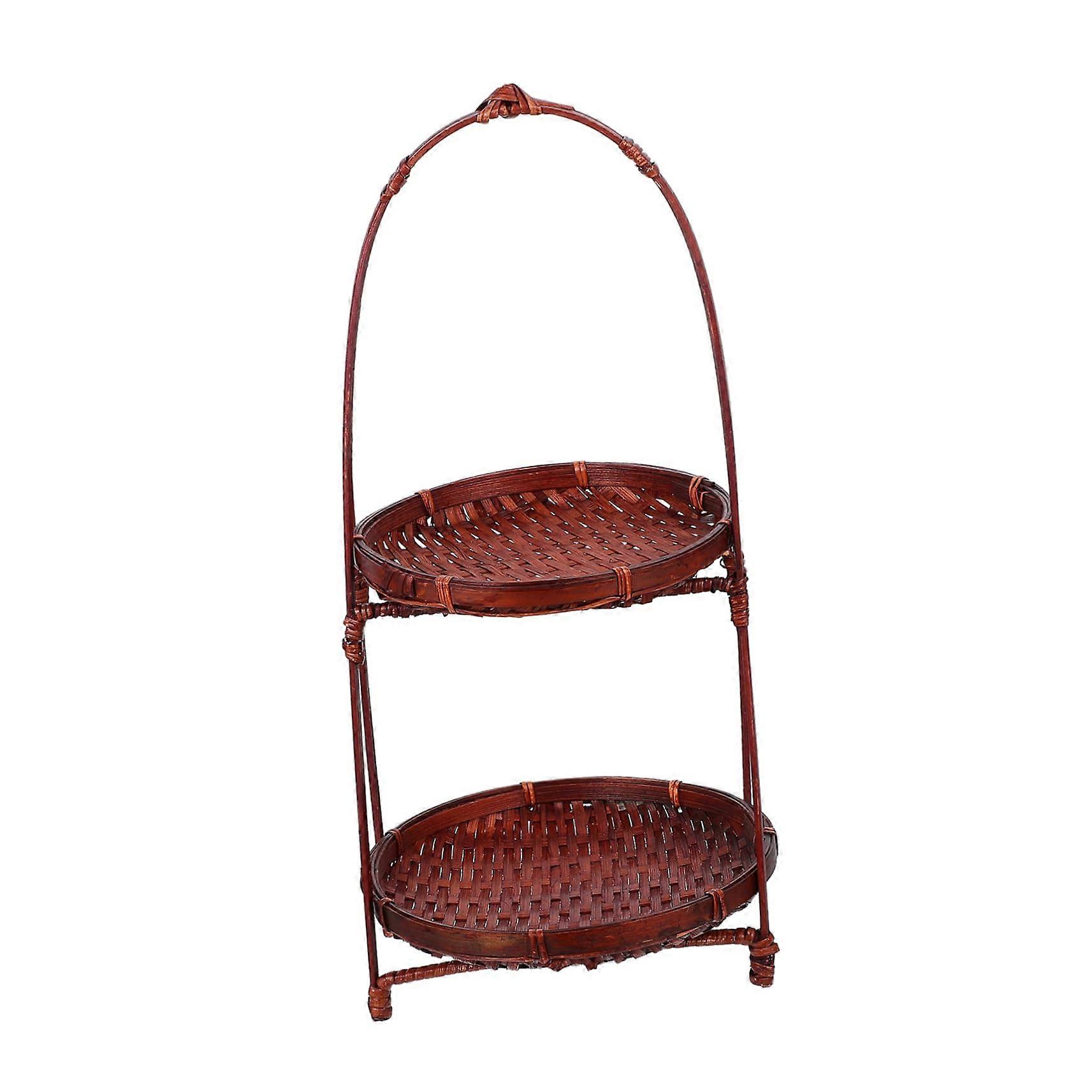 Bamboo Fruit Basket 2 Tier Boho Style Snack Organizer for Kitchen Counter Storage