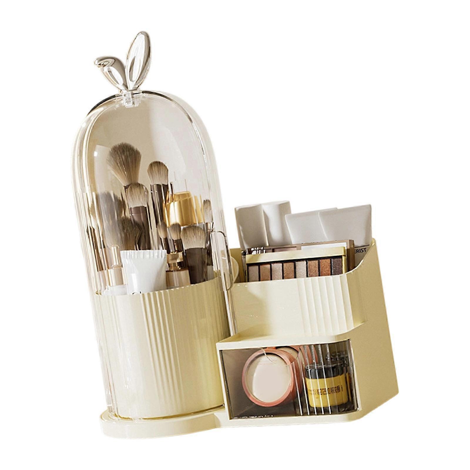 Sturdy Constructed Desktop Storage Box Featuring Rotating Base For Home Use  Yellow