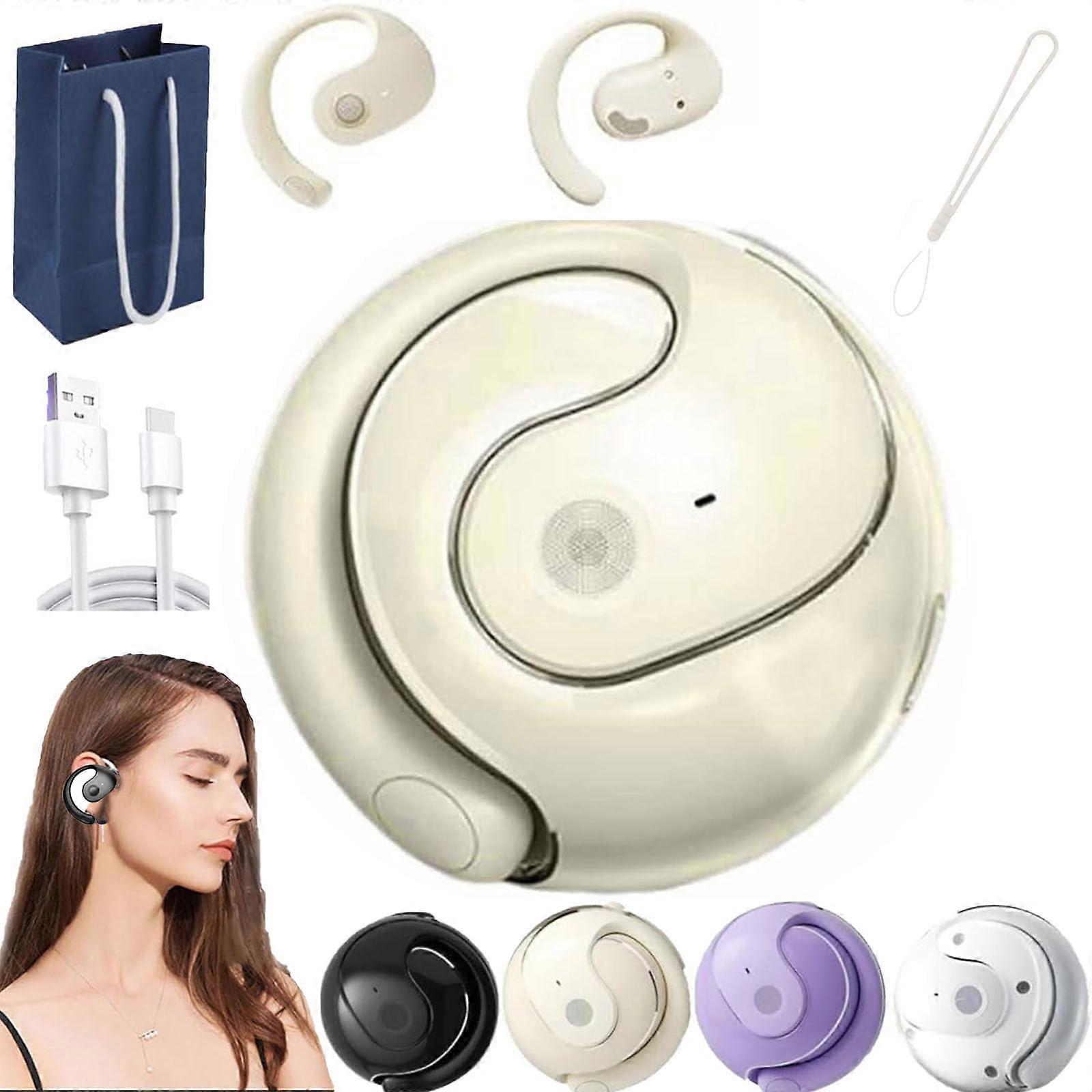 Language Translator Earbuds with RealTime Translation, Wireless Bluetooth OpenEar Design, Beige