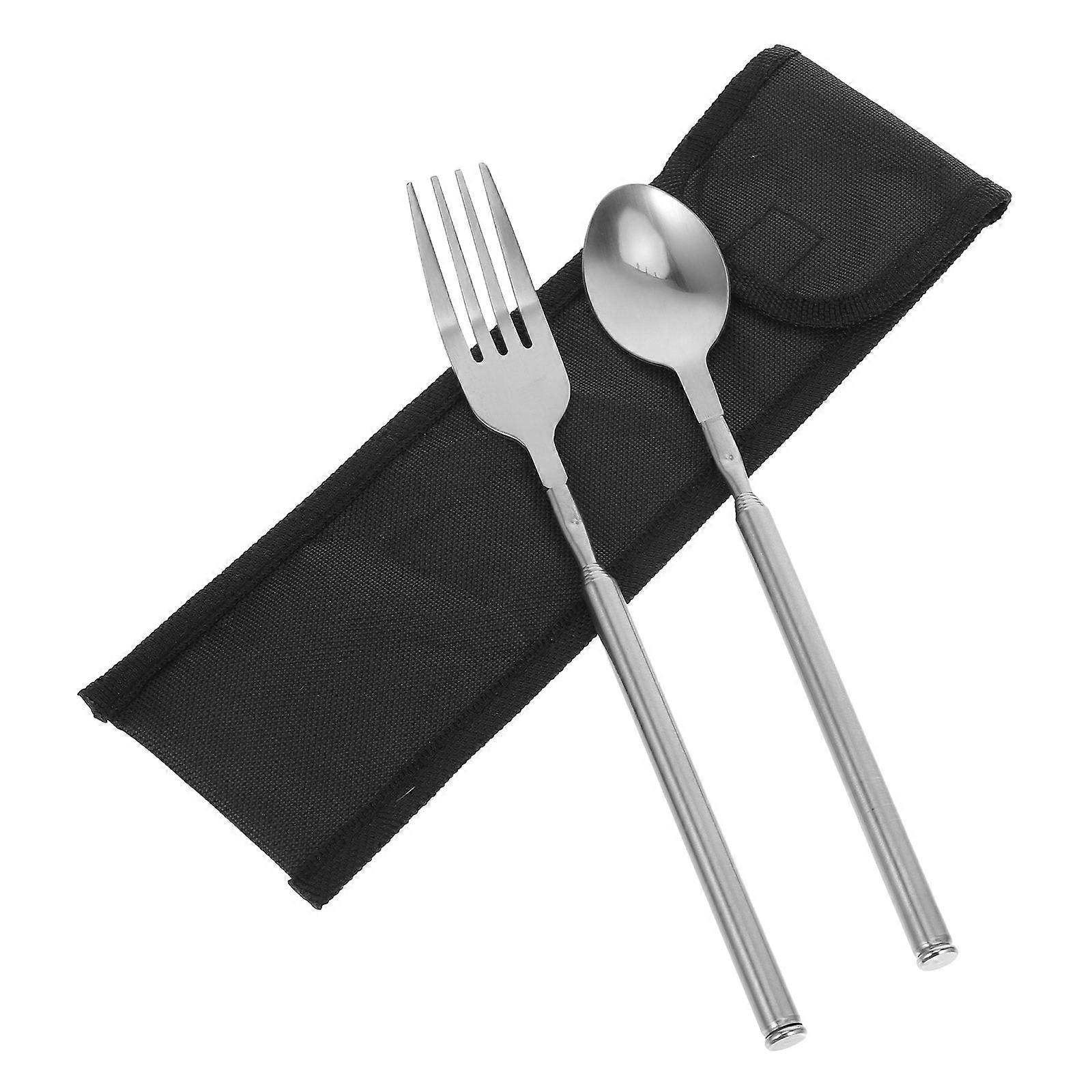 Extendable Stainless Steel Fork and Spoon Telescopic Utensils for Picnic