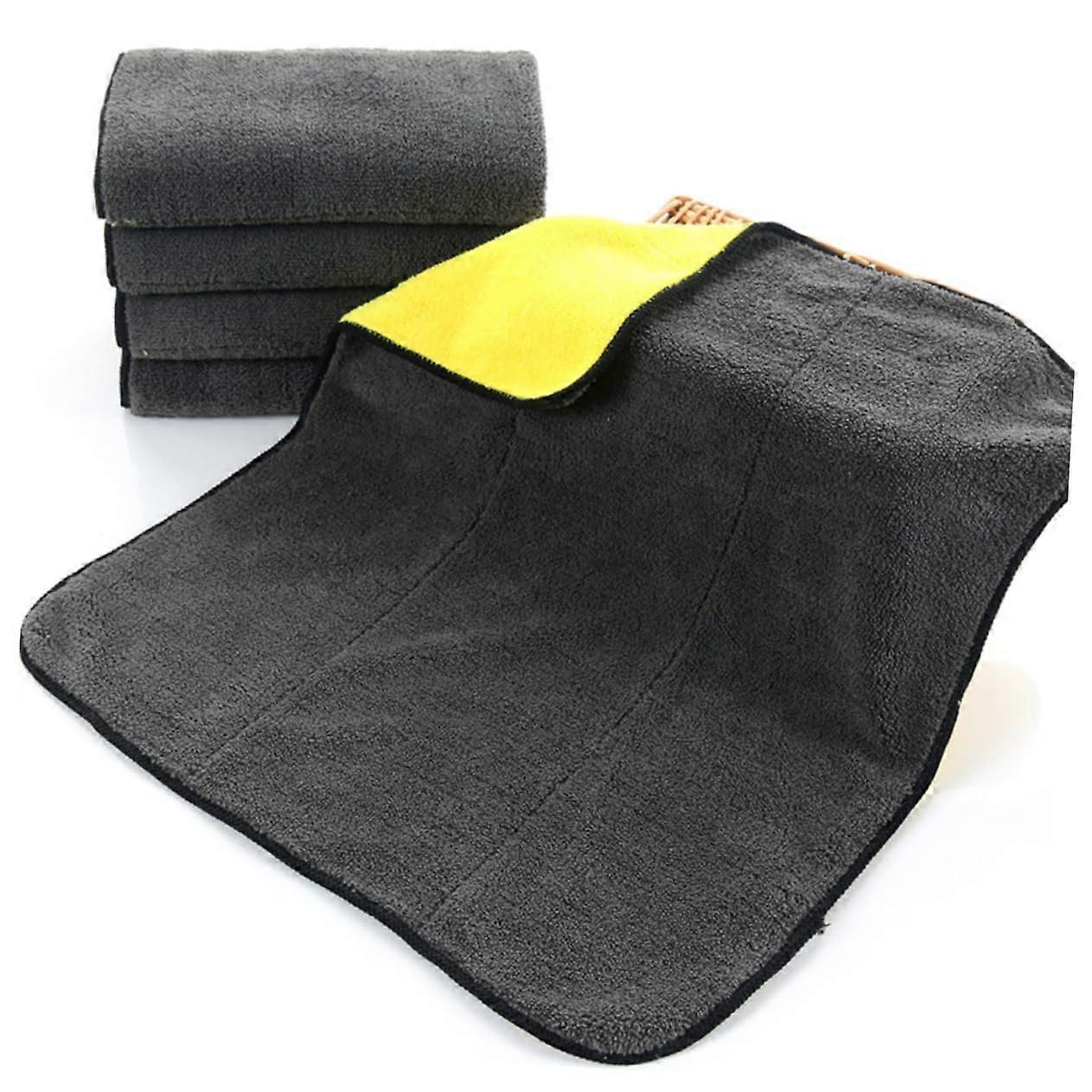 2 Pcs Double Sided Microfiber Car Cleaning Cloth Quick Dry Scratch  Absorption Towel Yellow Gray