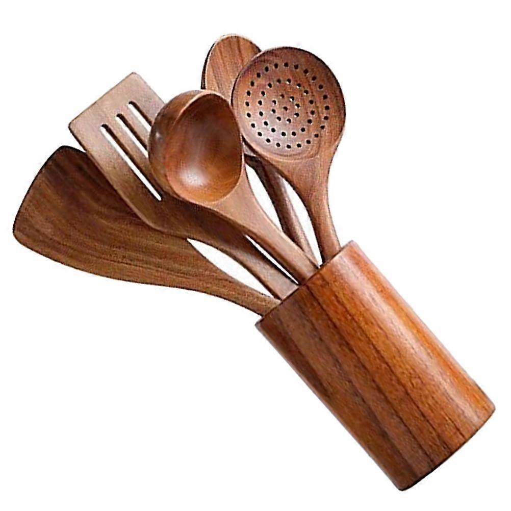 Wooden Kitchenware Cooking Spoon for Kitchen 1Set with Storage Bucket