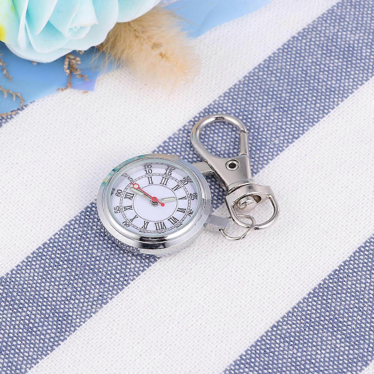 Keychain Pocket Watch Large Number Couples Watch Timekeeping Silver 1Pack