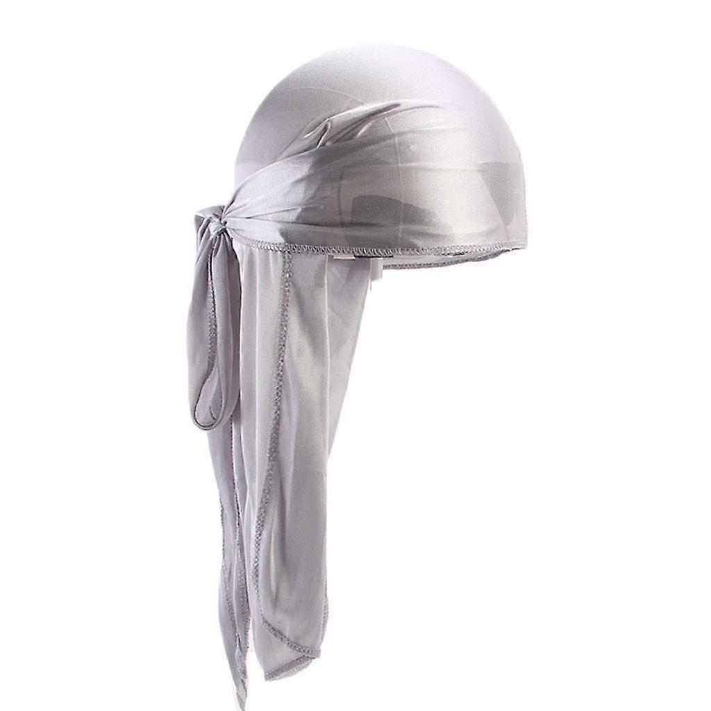 Silk Durag Polyester Headwrap Cap for Men and Women, MultiStyle, OneSize, Silver