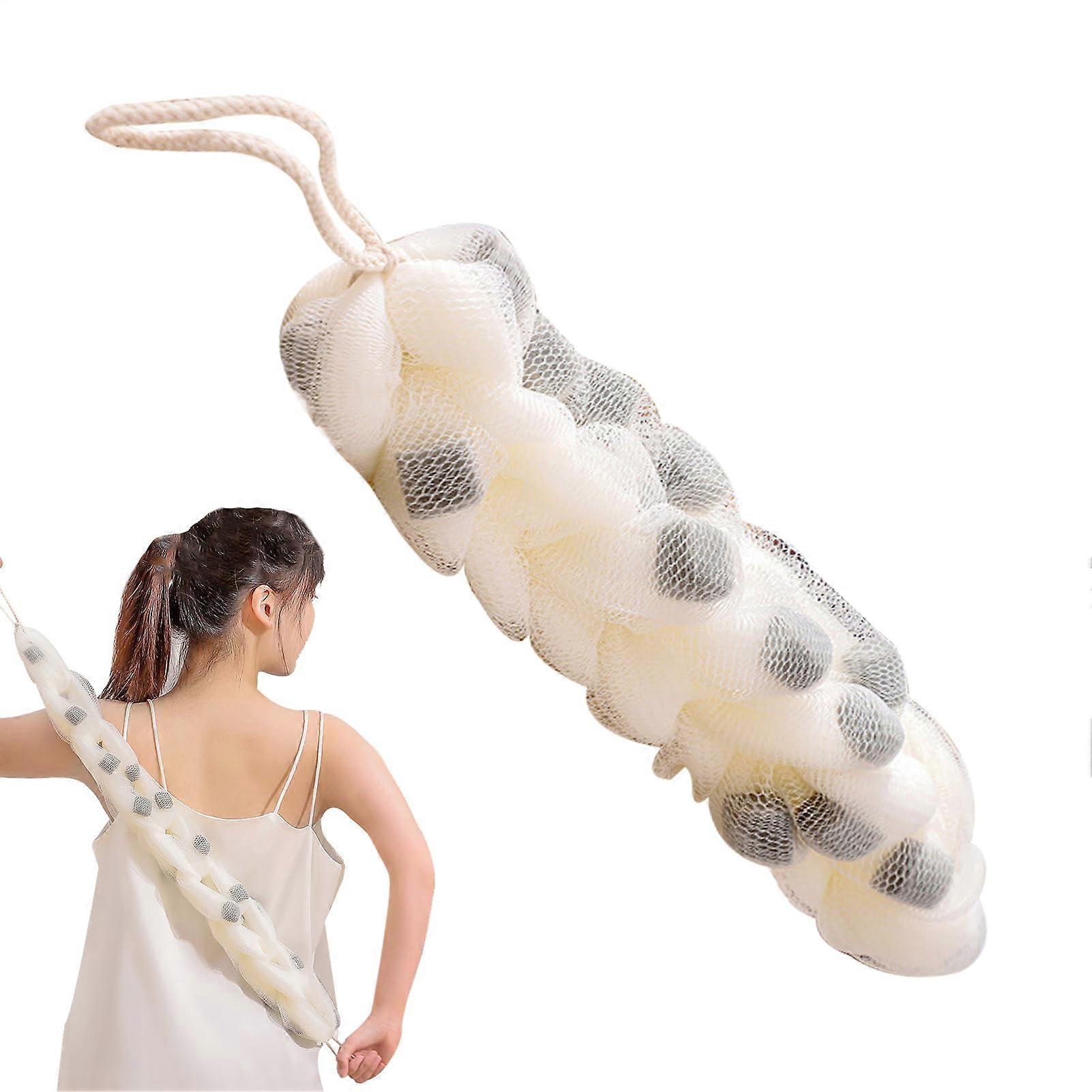 Back Scrubber for Shower with Stretchable Dual Handles and Quick Foaming Exfoliating Bath Towel