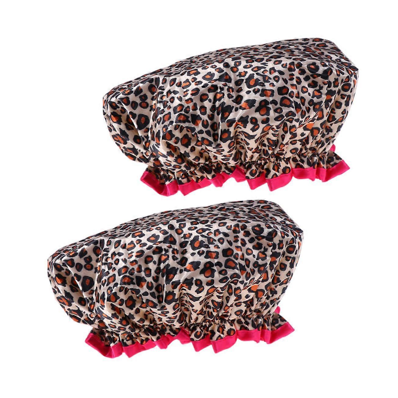 Leopard Shower Cap for Women Waterproof Double Layer Reusable Bath Cap with Comfortable Fit