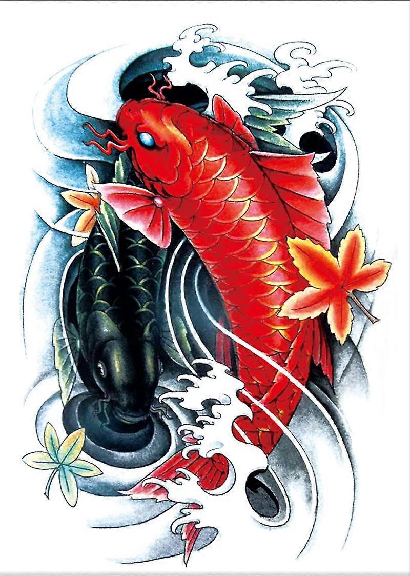 3 Sheets Large 3D Temporary Tattoo Stickers Waterproof Full Back Abstract Elephant Red Carp 34x48cm
