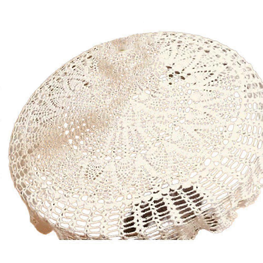 Cotton table runner, round vintage lace tablecloth, 65-70 cm
