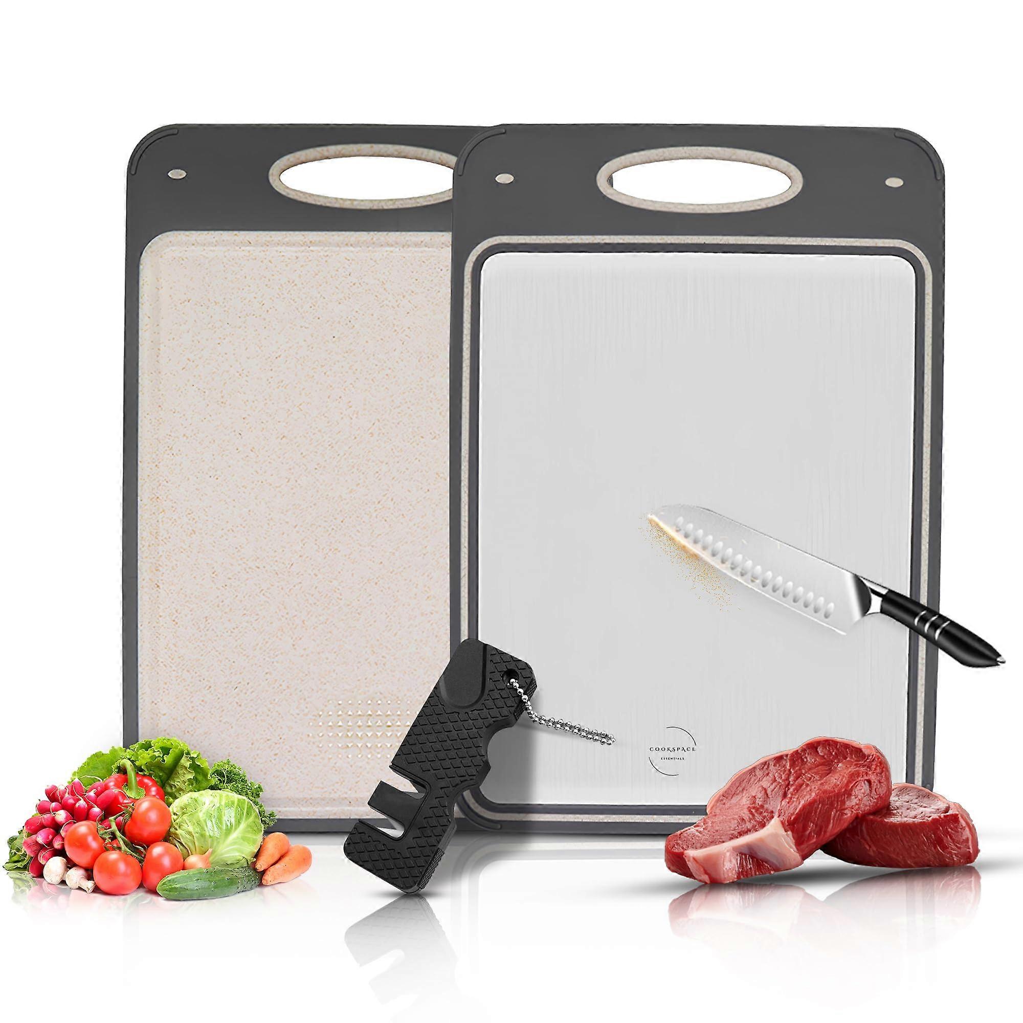 Large 14'x9.6' Titanium Double Sided Cutting Board with Knife Sharpener and Non Slip Base