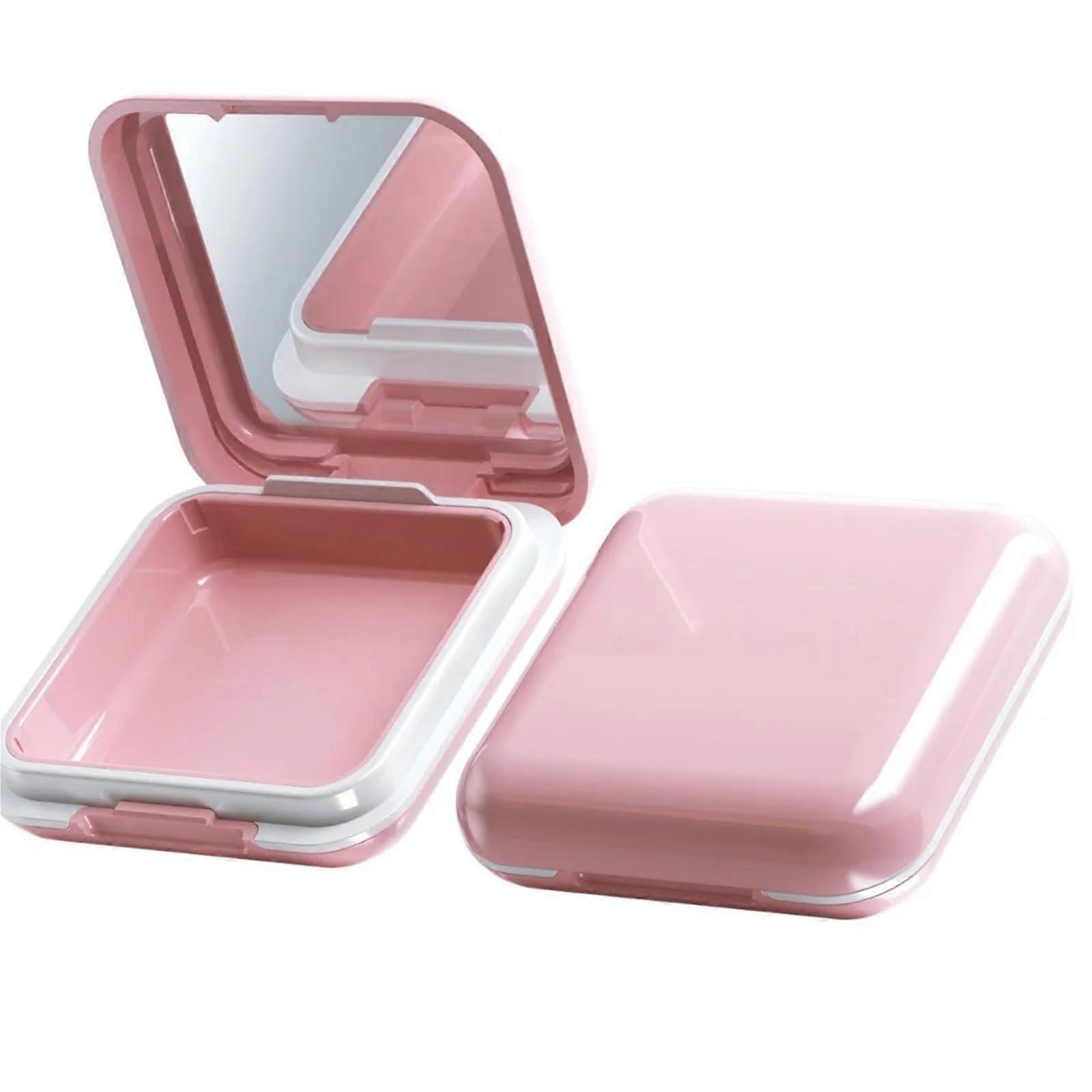 Pink Retainer Case with Mirror for Orthodontic Aligners and Braces, Compact Dual Storage Box