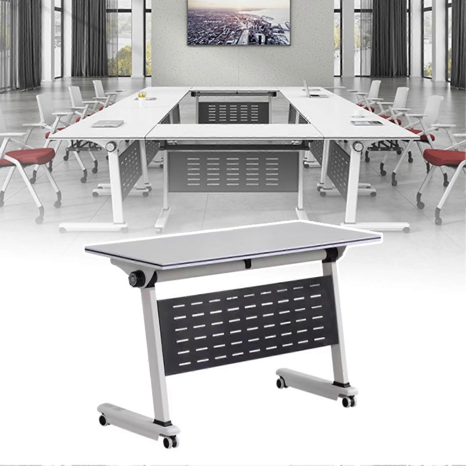 Foldable Conference Table with Wheels, White Flip  Training Table for Office or Classroom
