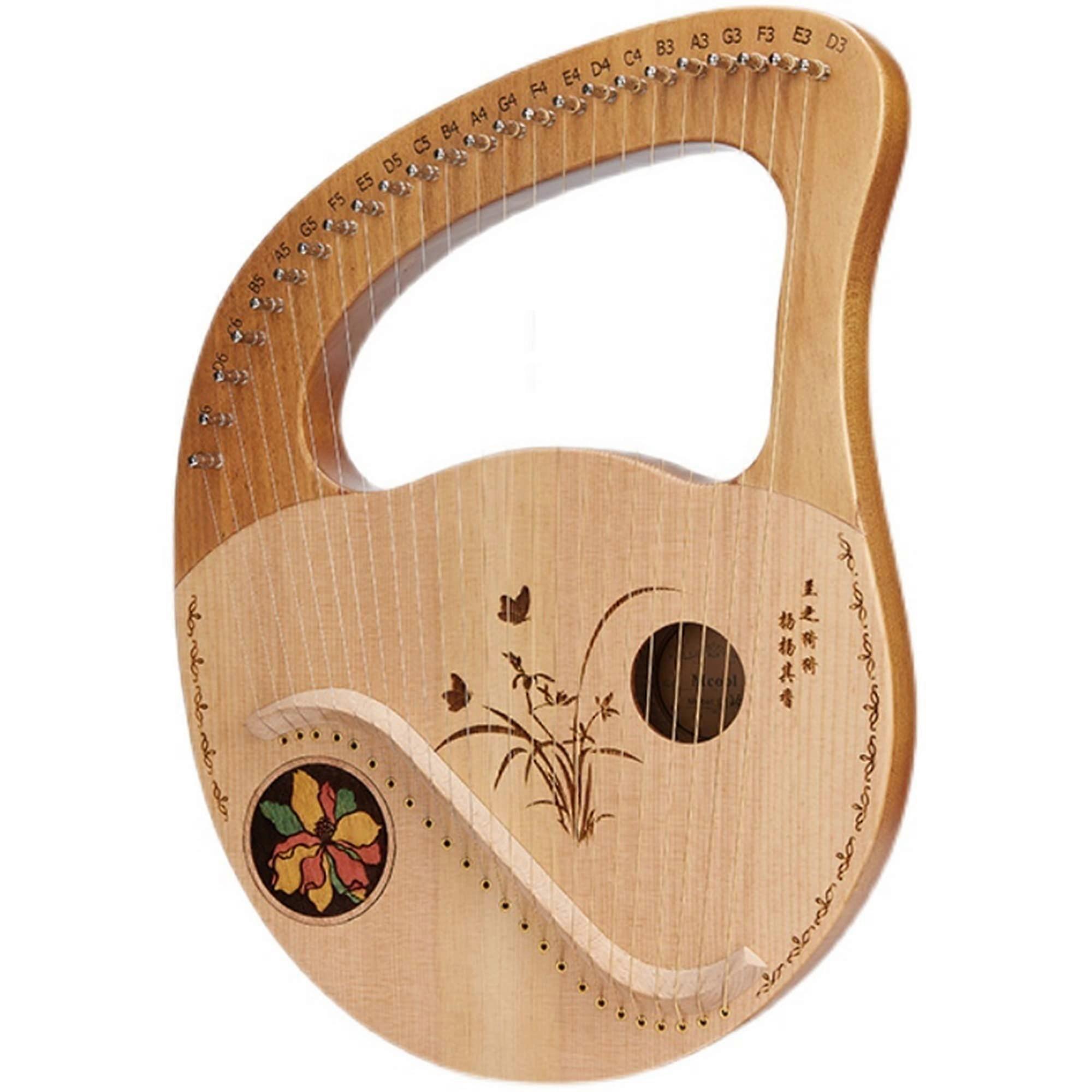 24 String Lyre Harp for Beginners Solid Spruce Body Rich Resonant Sound with Carry Bag