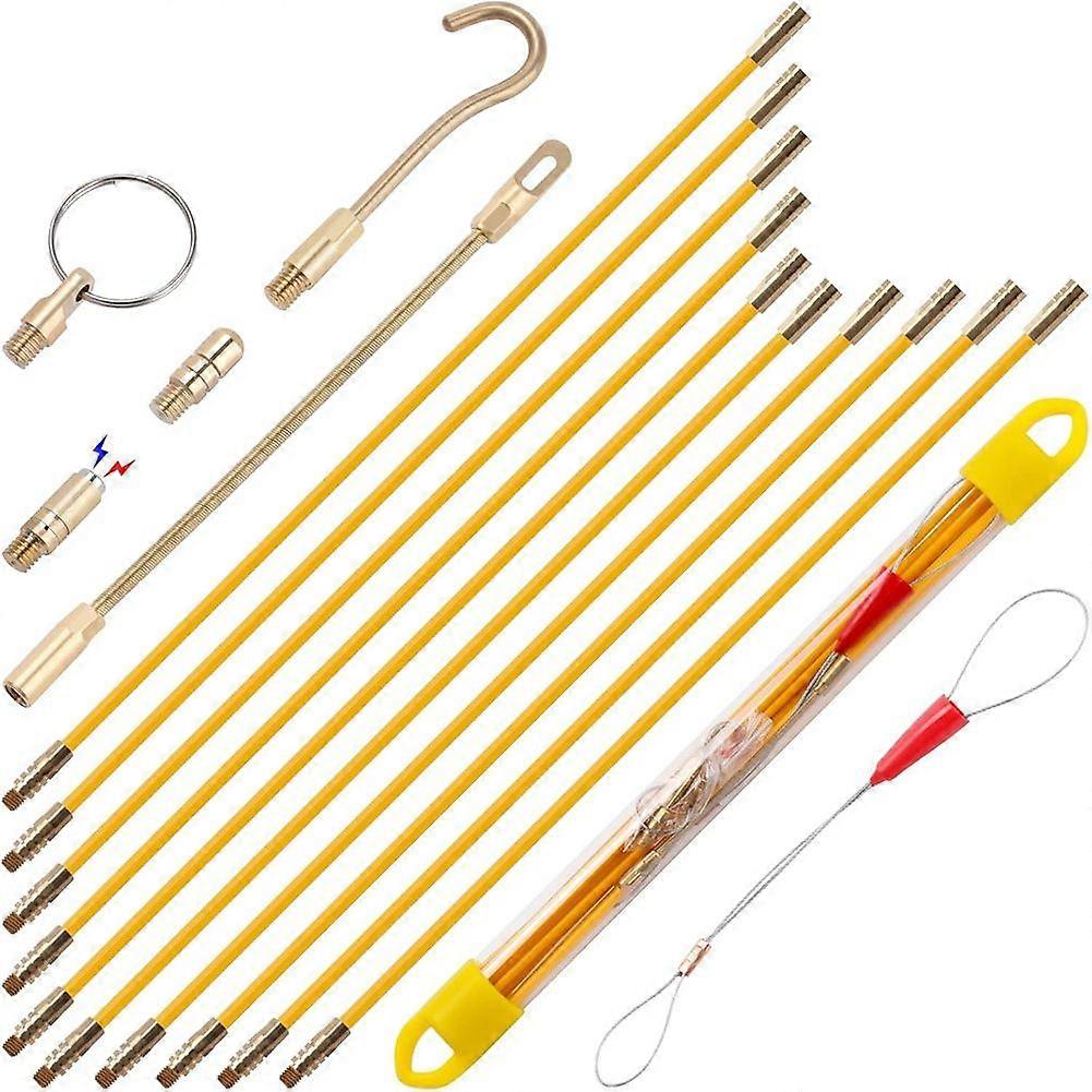 Fiberglass Running Electrical Wire Cable Pulling Fish Tape Kit with 5 Different Attachments and Fish Tape Tool