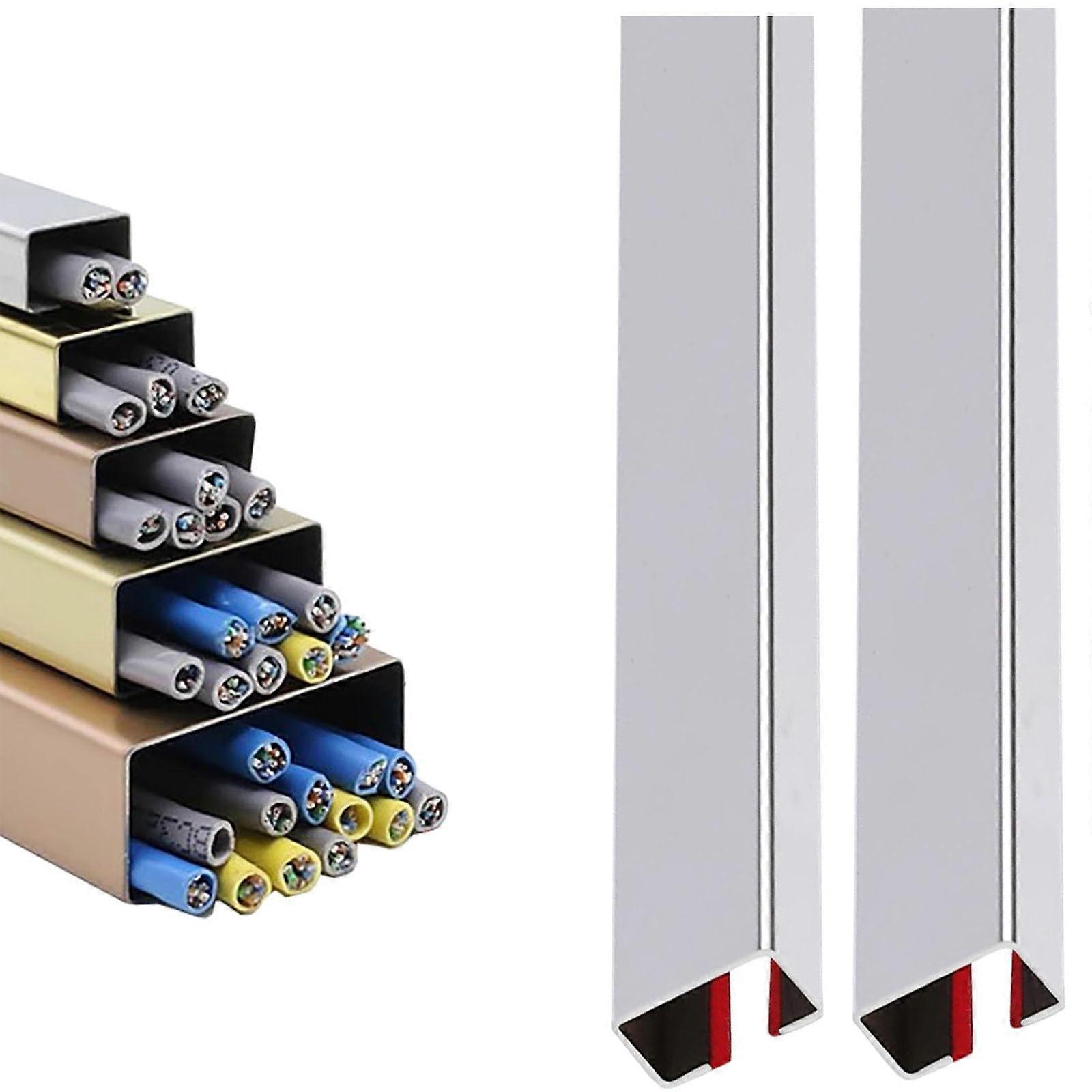 Cable Management Cover Floor Cable Protector, Adhesive Raceway for Under Desk Wire Concealer, 2 Pack