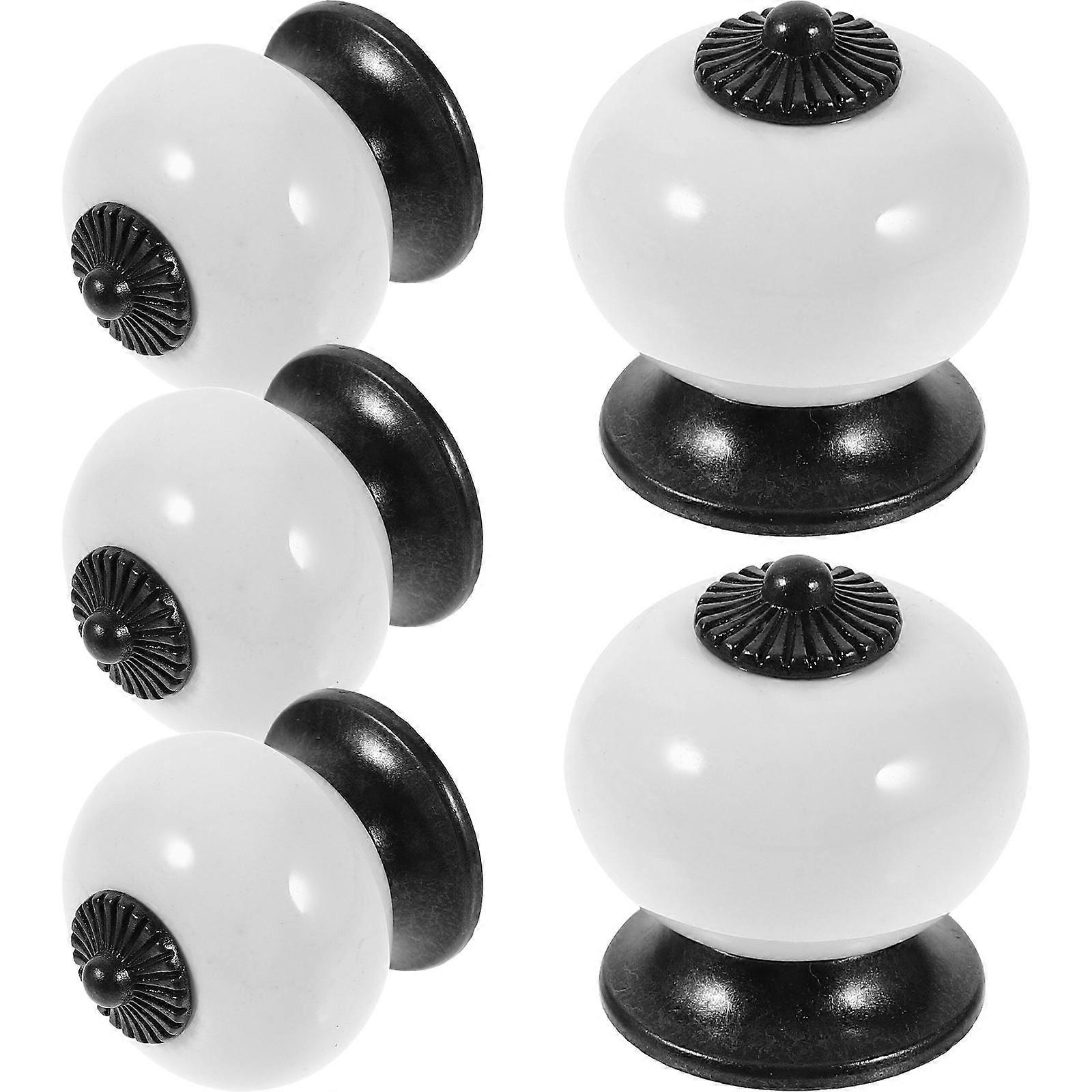 White Ceramic Pull Handle Round Knobs for Cabinet Drawer 5Pcs Set