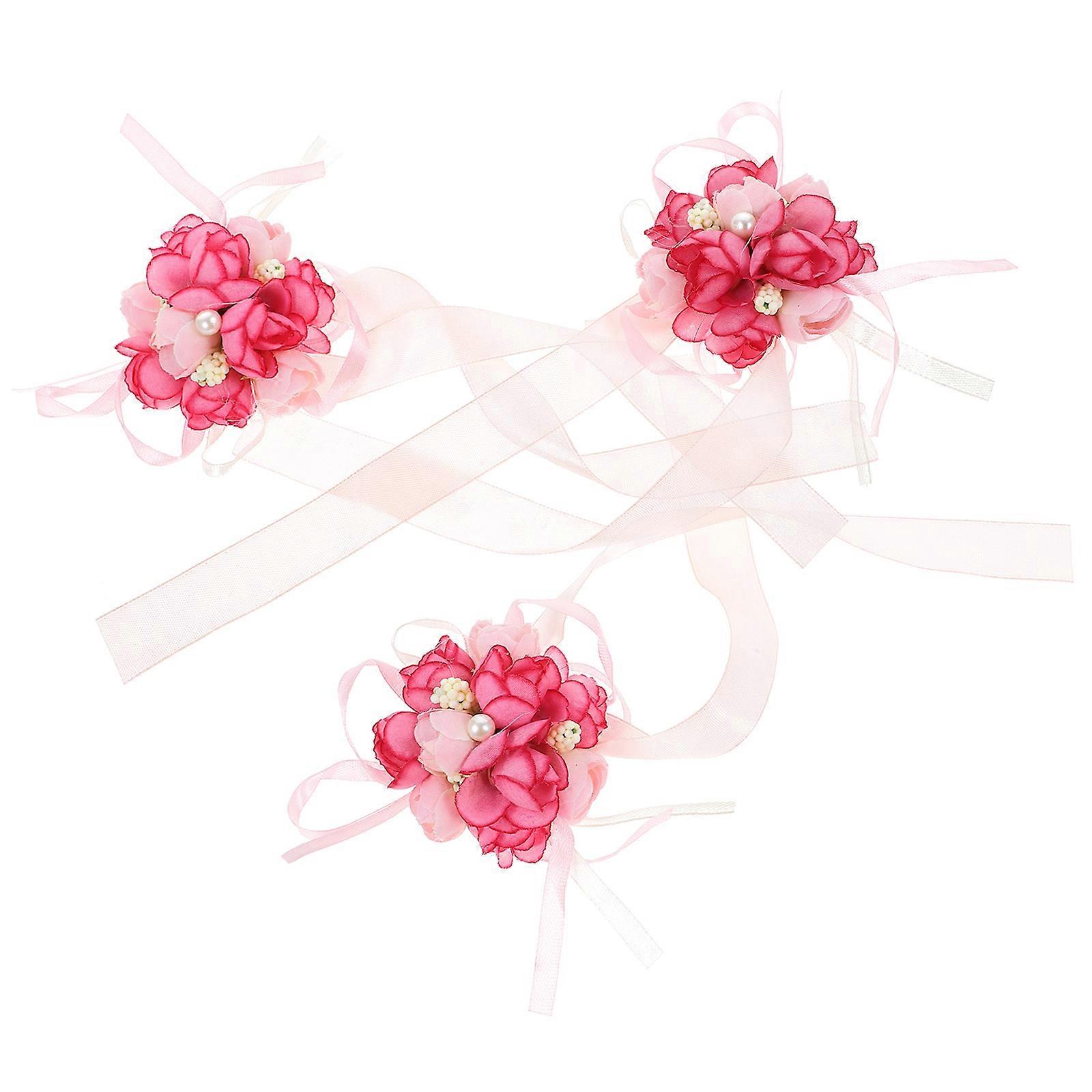 Pink Dance Wrist Flower Cloth Bracelets for Performance 3Pcs