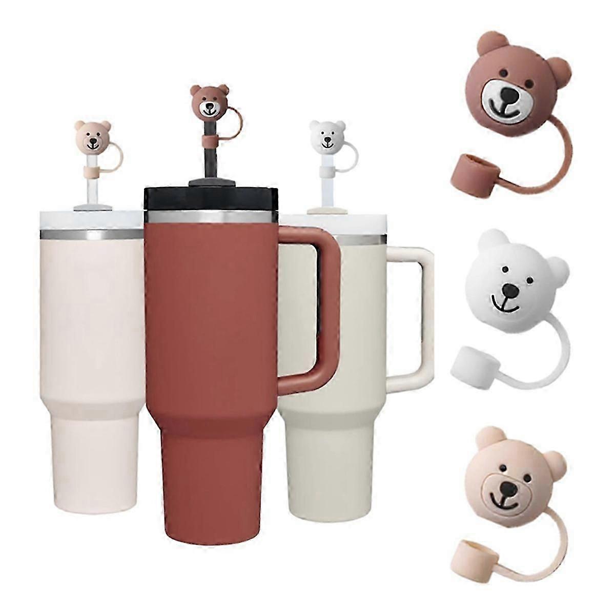 3 Pack Straw Cover for Cups,Cute bear Straw Protector Cover