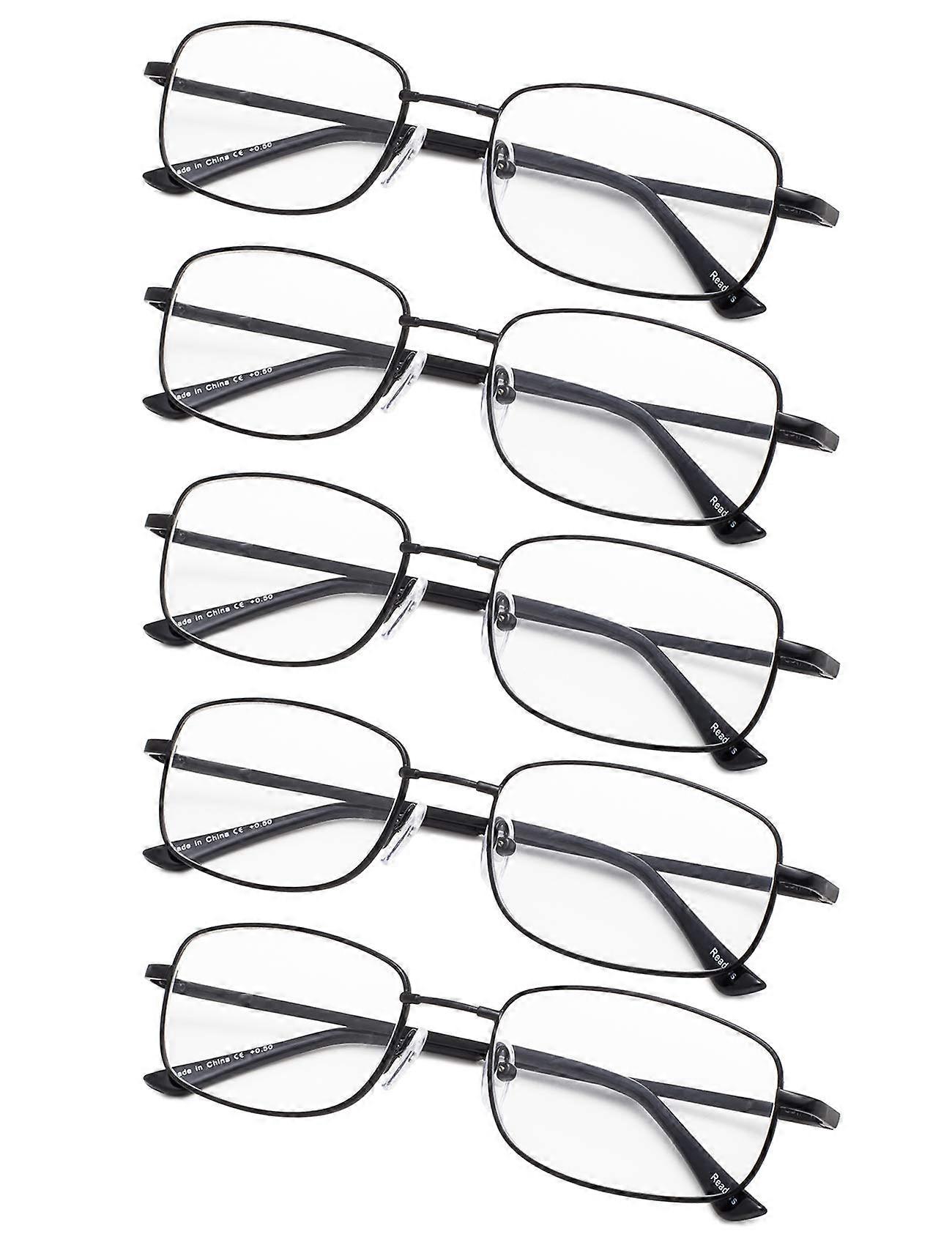 5 Pack Blue Light Blocking Reading Glasses +1.5 Memory Titanium Spring Hinge Comfort Black