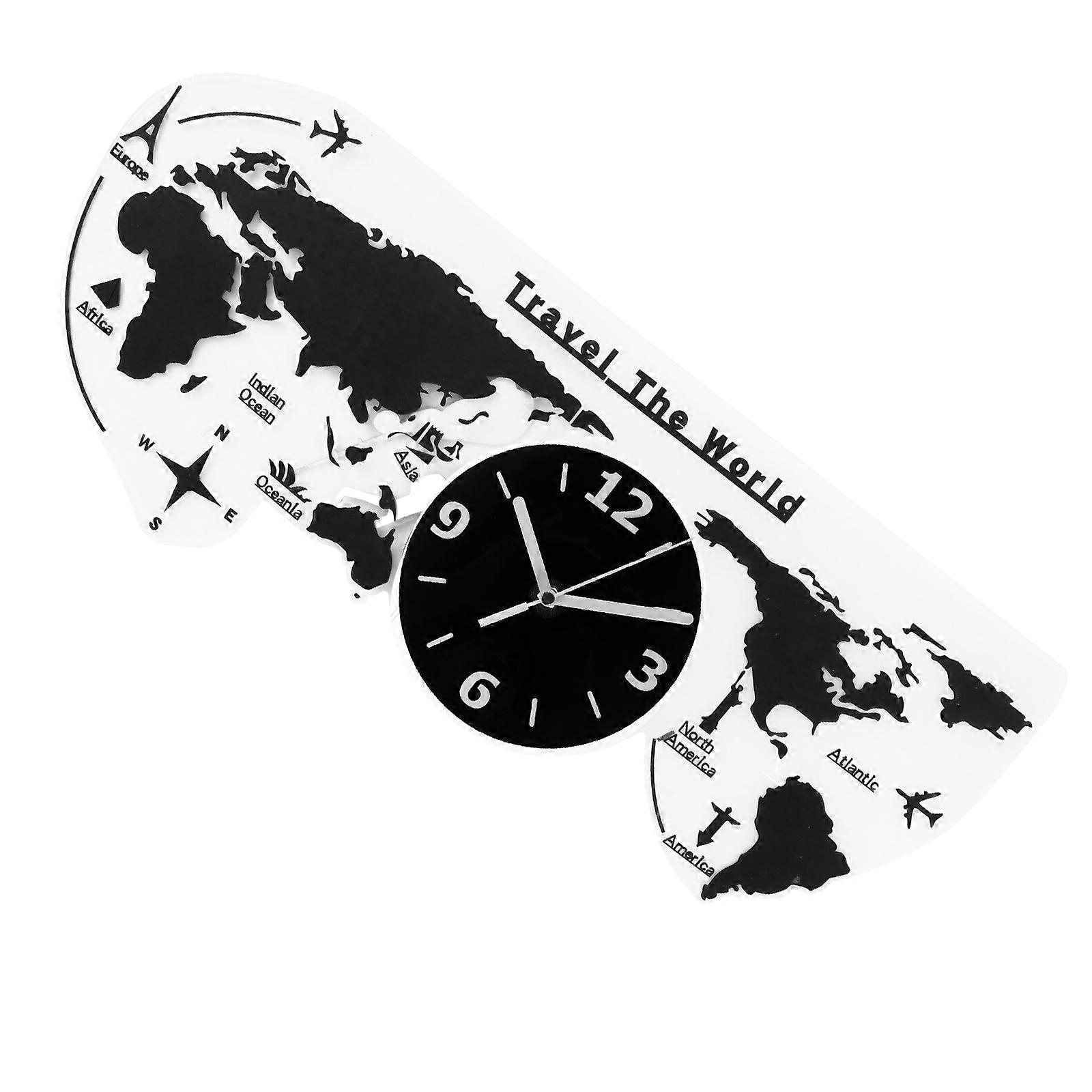 Creative World Map Clock Acrylic Wall Clock for Decoration 1Set