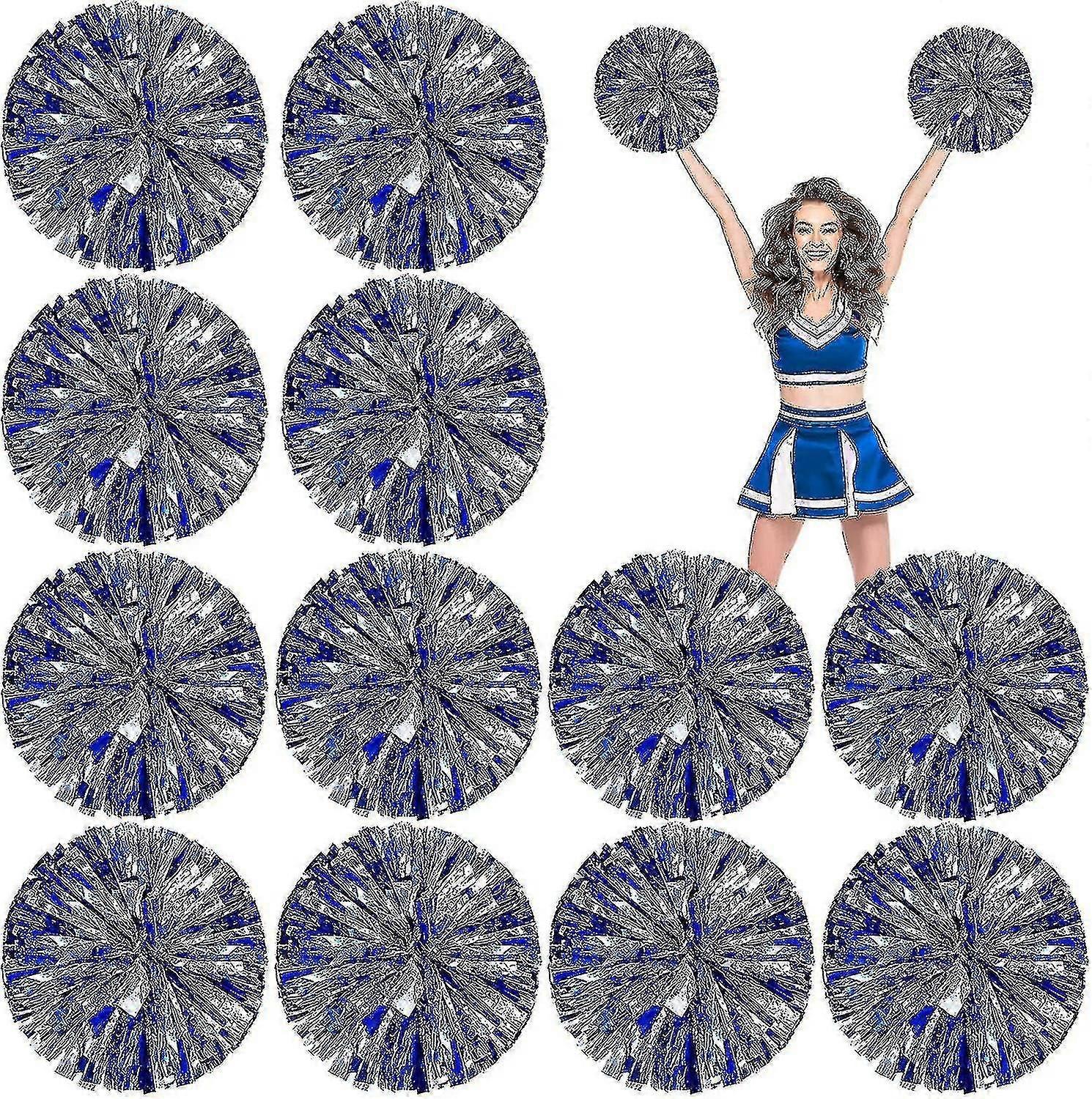 24 Pack Metallic Cheerleading Pom Pom 12 polegadas Cheerleader Pom Poms Com Batuta