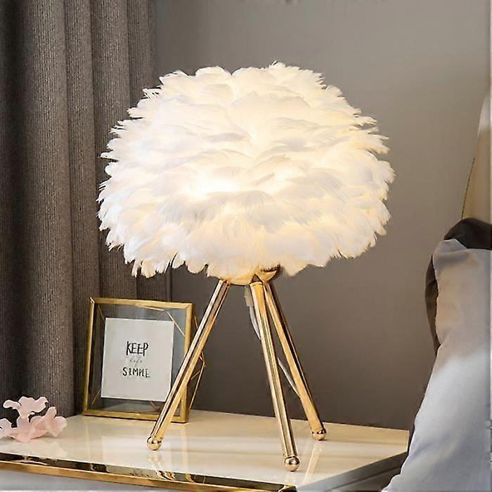 SURENHAP Feather Table Lamp LED Feather Table Lamp with Push Button Light Deco Lamp EU Plug Type 1 Triangular