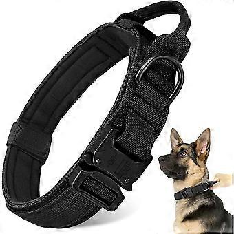 Military Dog Collar, Adjustable Heavy Duty Metal Buckle Nylon Dog Collar with Control Handle for Small Medium Large Dogs (Black, L)