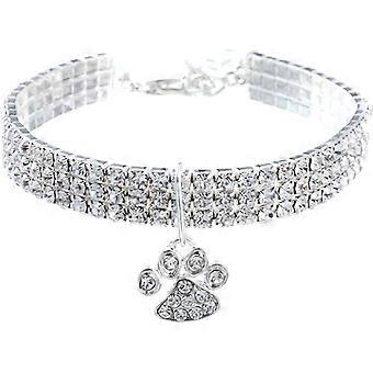 Collier pour animaux de compagnie avec diamants, réglable cristal diamant élastique coeur griffe pendentif mariage chat et chien petit animal de compagnie collier bijoux, moyen blanc moyen
