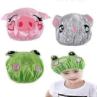 3 Packs Shower Cap Cute Waterproof Double Layer Boys and Girls Cartoon Shower Hat Reusable Bath Hat 3 Pcs Shower Cap