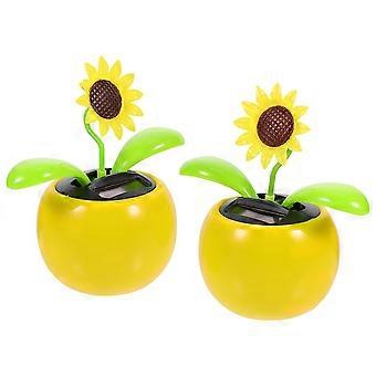 2pcs Solar Dancing Sunflower Toys Solar Powered Motion Flower for Car Dashboard or Office Desk Decoration Yellow