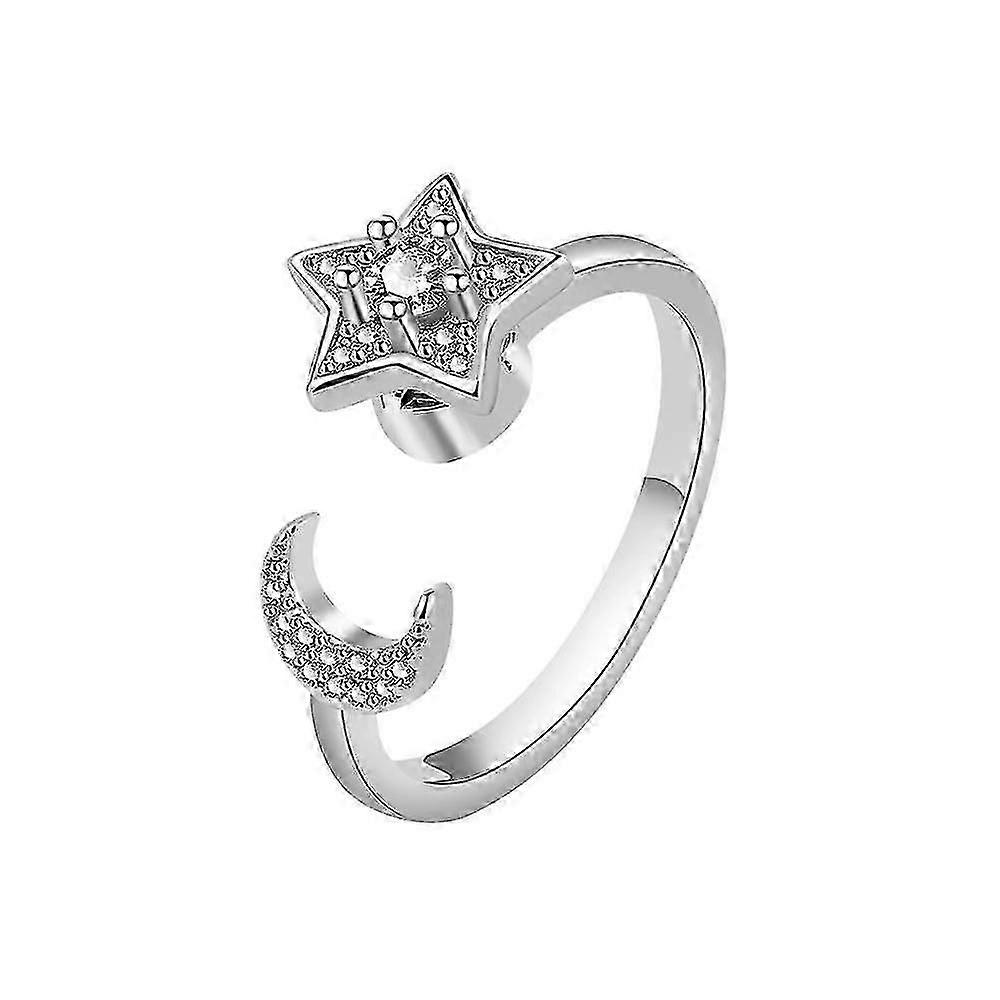 Adjustable Star and Moon Open Ring for Women