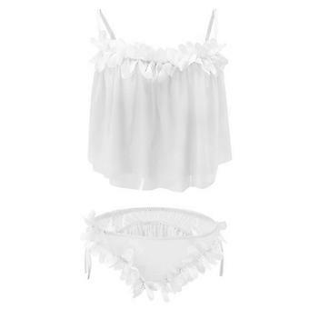 Ensemble soutien-gorge et culotte en dentelle sexy à bretelles pour femme, pyjama en dentelle, nuisette, nuisette fleurie, ceintures, ensemble de nuit 2 pièces blanc