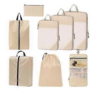 Lot de 8 cubes de rangement extensibles en maille pour vos essentiels de voyage, organisateur de compression avec sacs beiges