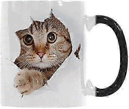 Ceramic Coffee Mug 11 oz, Winter Festive Cat Pattern, Heat Sensitive