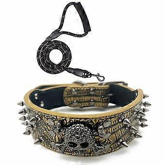 Spiked Studded PU Leather Dog Collar with Leash, Rivet Training Collar Set for Medium and Large Dogs