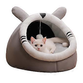 Cosy Half-Enclosed Velvet Cat Bed With Detachable Ears And Anti-slip Base