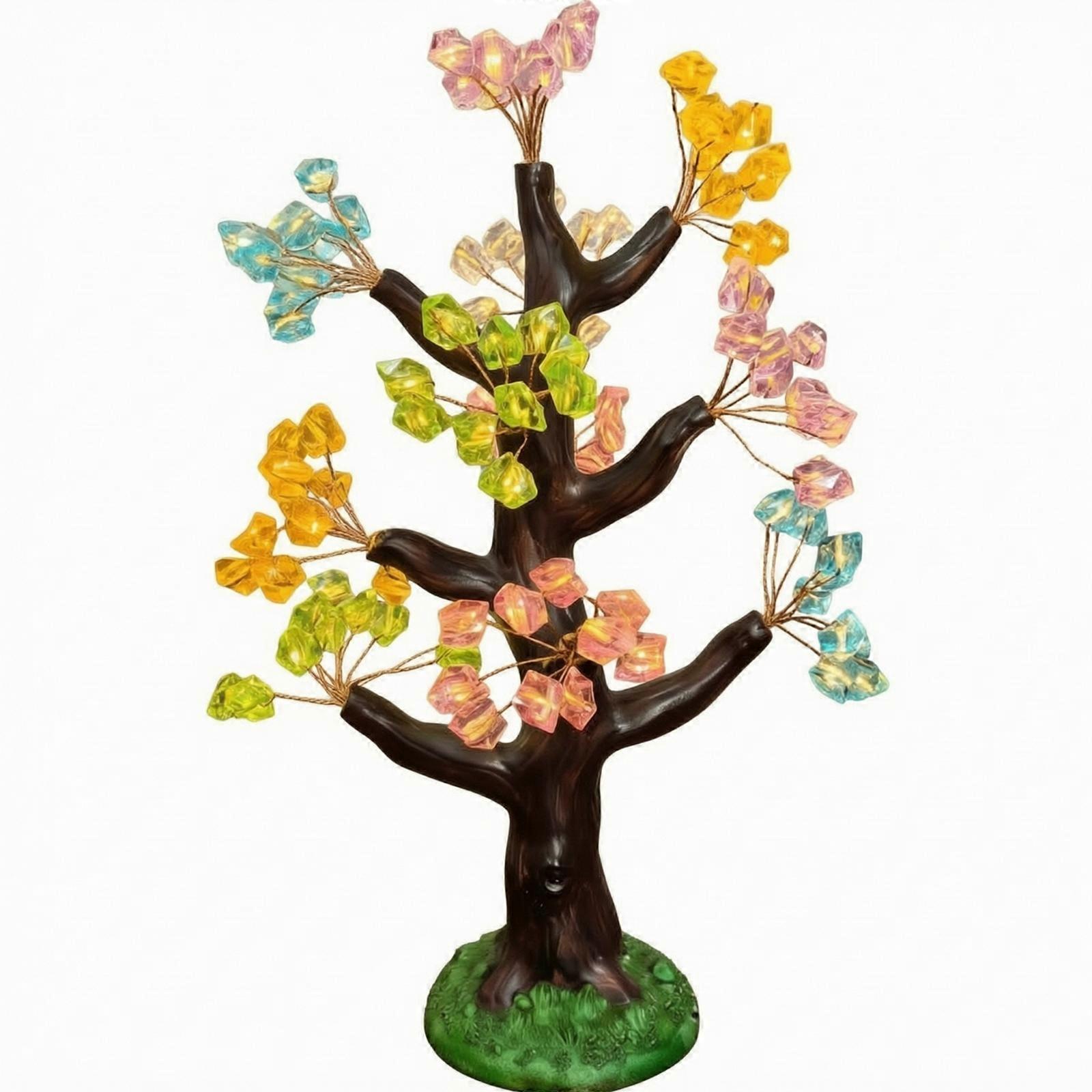 Tree Light with Crystal Leaves | Adjustable Wired, Warm Decorative Glow,
