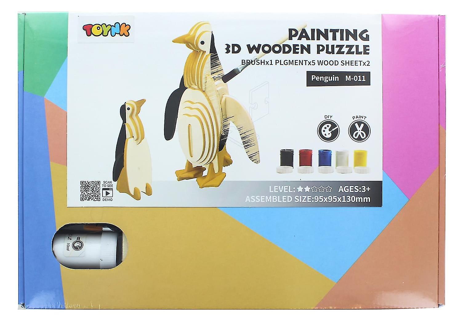 3d Peinture Bois Puzzle Pingouin @bugu