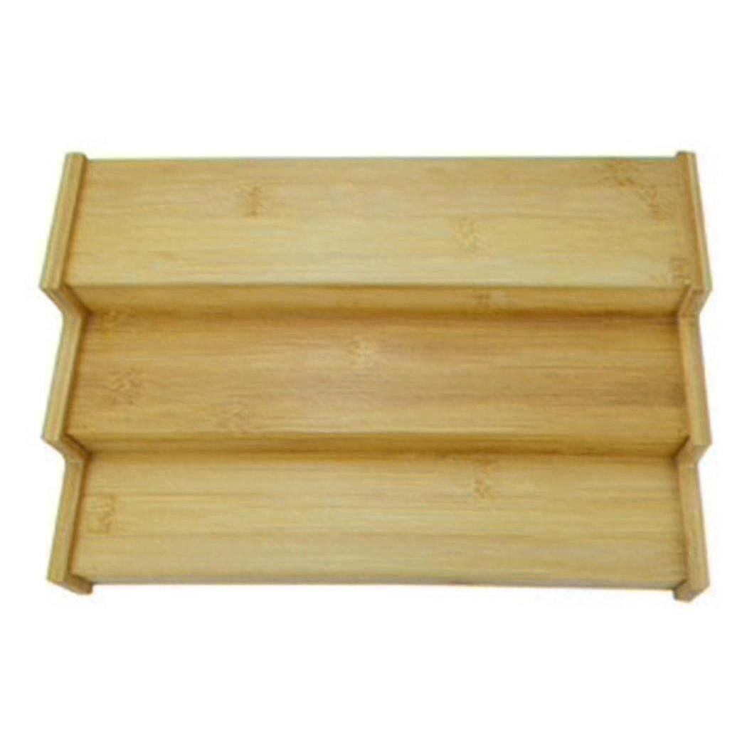3-tier Non-expandable Bamboo Spice Rack Step Shelf Cabinet Organizer