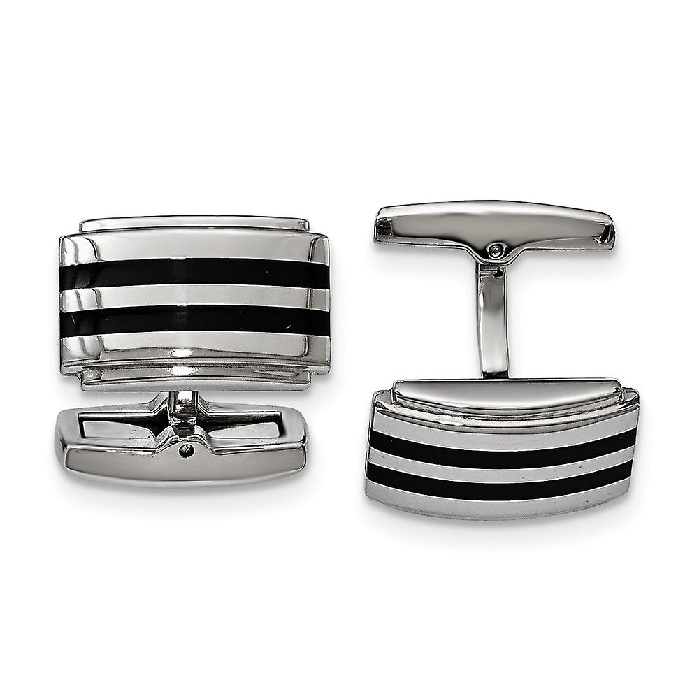 Stainless Steel Polished Black Rubber Rectangle Cuff Links 20mm Wide-Cuff Link for Men