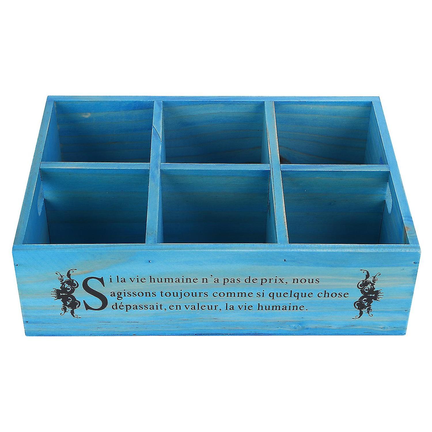 Retro Rectangle Desktop Storage Box 6 Divided Sections Tray Multifunctional Wooden Box