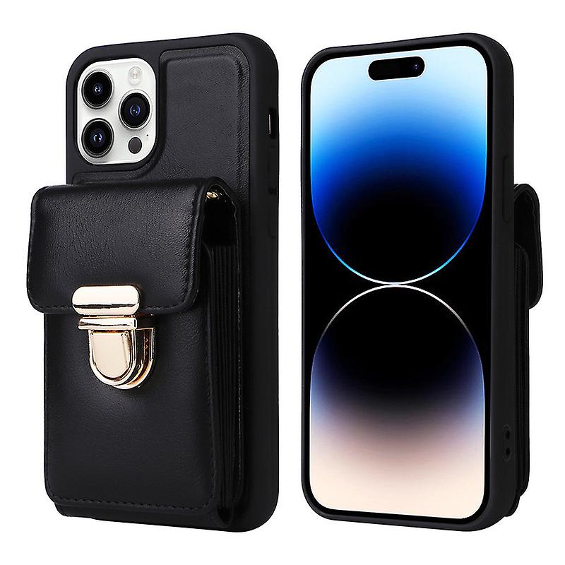 Compatible With Iphone 12/13/14 Case Wallet With Card Holder, Rfid Blocking Leather Protective Double Buttons Shockproof Cover