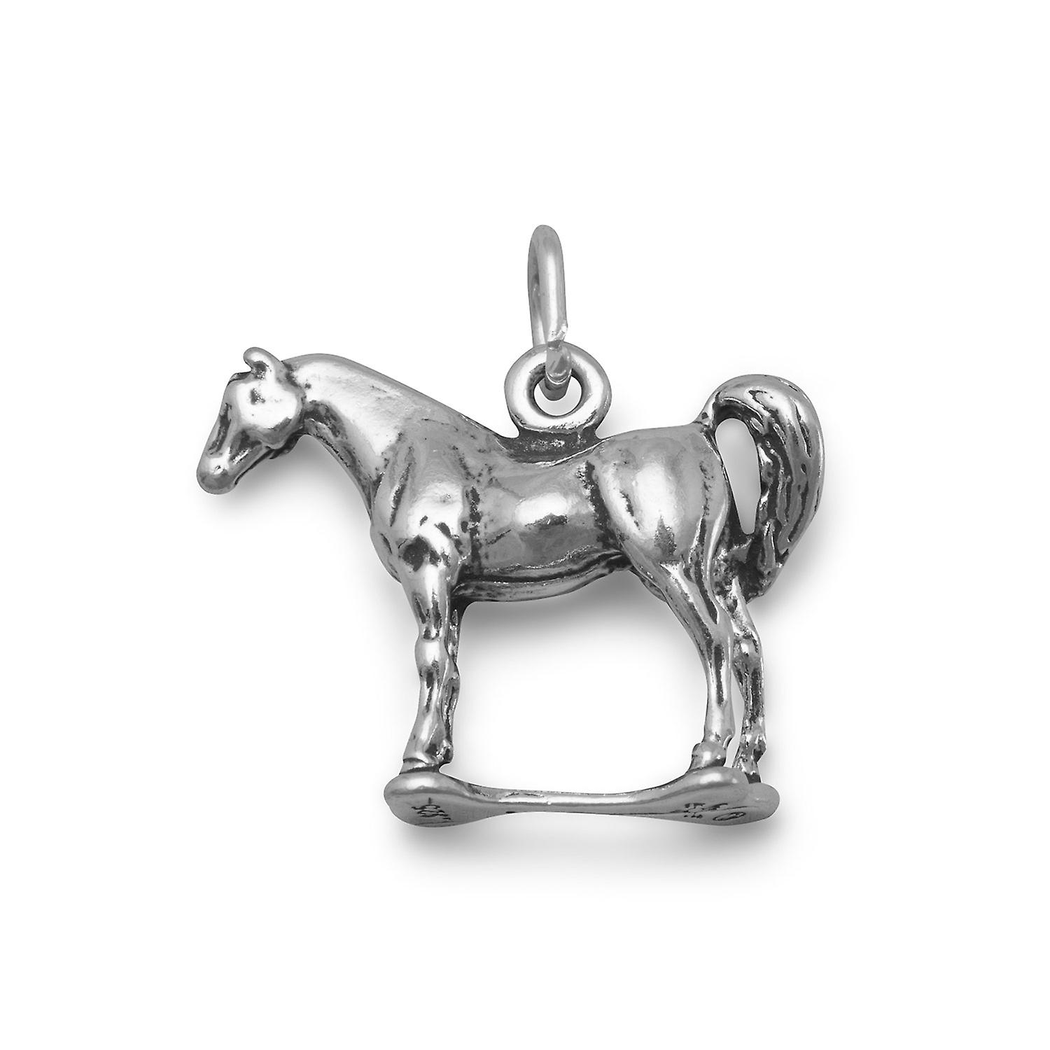 925 Sterling Silver Standing Horse Charm 17x19.5mm Collana Pendente per Le Donne