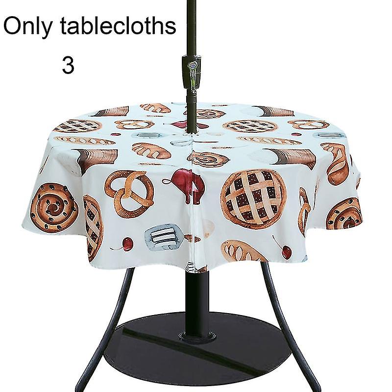Waterproof Wear-resistant Table Cloth With Umbrella Hole Round Stripe Flower Pattern Polyester Tablecover For Outdoor Q